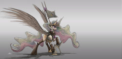 Size: 2200x1061 | Tagged: safe, artist:ncmares, character:princess celestia, species:alicorn, species:pony, g4, armor, solo, spear, warrior, warrior celestia, weapon
