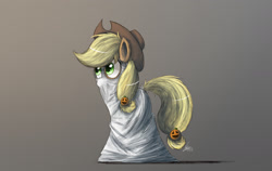 Size: 2000x1261 | Tagged: safe, artist:ncmares, character:applejack, species:earth pony, species:pony, g4, 2spooky, clothing, costume, simple background, solo