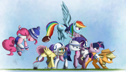 Size: 2500x1444 | Tagged: safe, artist:ncmares, character:applejack, character:fluttershy, character:pinkie pie, character:rainbow dash, character:rarity, character:twilight sparkle, character:twilight sparkle (alicorn), species:alicorn, species:pony, g4, american football, andrew luck, derp, female, helmet, indianapolis colts, mane six, mare, nfl, plot, super bowl, super bowl xlix, throwing things at fluttershy