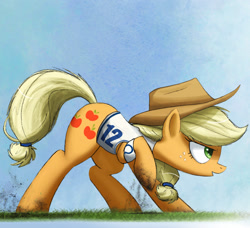 Size: 1500x1368 | Tagged: safe, artist:ncmares, part of a set, character:applejack, species:earth pony, species:pony, g4, american football, andrew luck, indianapolis colts, nfl, raised hoof, solo, super bowl, super bowl xlix