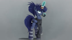 Size: 3000x1688 | Tagged: safe, alternate version, artist:ncmares, character:princess luna, species:alicorn, species:pony, g4, ask majesty incarnate, clothing, cute, donut, female, forever, hoodie, lunabetes, magic, mare, one eye closed, socks, solo, striped socks, telekinesis