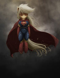 Size: 1561x2000 | Tagged: safe, artist:ncmares, character:applejack, species:earth pony, species:pony, g4, app-el, clothing, costume, crossover, solo, superman