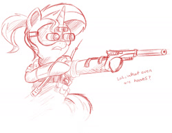 Size: 2000x1542 | Tagged: safe, artist:ncmares, character:sunset shimmer, species:pony, species:unicorn, g4, gun, night vision goggles, pistol, solo, splinter cell, suppressor, weapon