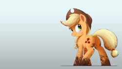 Size: 1920x1080 | Tagged: safe, artist:ncmares, edit, character:applejack, species:earth pony, species:pony, g4, mud, plot, solo, wallpaper