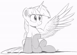 Size: 3461x2486 | Tagged: safe, artist:ncmares, character:twilight sparkle, character:twilight sparkle (alicorn), species:alicorn, species:pony, g4, clothing, female, grayscale, mare, monochrome, ncmares is trying to murder us, sketch, socks, solo