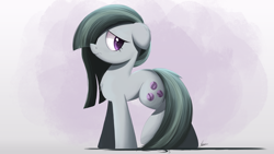 Size: 2000x1125 | Tagged: safe, artist:ncmares, character:marble pie, species:earth pony, species:pony, g4, chest fluff, female, hair over one eye, mare, signature, solo