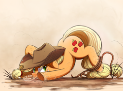Size: 1601x1184 | Tagged: safe, artist:ncmares, character:applejack, species:earth pony, species:pony, g4, dirt, faceplant, lasso, mud, snorting, solo, tied up