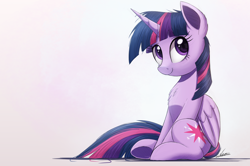 Size: 1500x993 | Tagged: safe, artist:ncmares, character:twilight sparkle, character:twilight sparkle (alicorn), species:alicorn, species:pony, g4, chest fluff, cute, signature, simple background, sitting, smiling, solo, twiabetes, white background