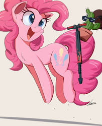 Size: 2500x3082 | Tagged: safe, artist:ncmares, character:pinkie pie, species:earth pony, species:pony, g4, cactus, chest fluff, cute, diapinkes, female, fluffy, jumping, mare, open mouth, pogo stick, smiling, sunglasses