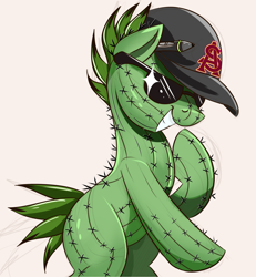 Size: 2250x2439 | Tagged: safe, artist:ncmares, oc, oc only, ponysona, species:pony, g4, cactus, clothing, grin, hat, male, original species, plant pony, simple background, smiling, solo, stallion, sunglasses