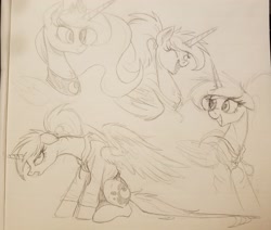 Size: 3566x3024 | Tagged: safe, artist:ncmares, character:princess luna, species:alicorn, species:pony, g4, clothing, hoodie, monochrome, sketch, solo, traditional art