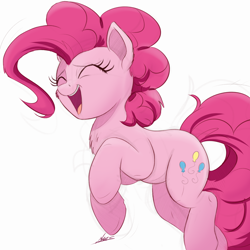 Size: 2048x2048 | Tagged: safe, artist:ncmares, character:pinkie pie, species:earth pony, species:pony, newbie artist training grounds, g4, atg 2017, cheek fluff, chest fluff, cute, diapinkes, eyes closed, female, happy, high res, jumping, mare, open mouth, simple background, smiling, solo, white background