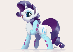 Size: 2500x1787 | Tagged: safe, artist:ncmares, character:rarity, species:pony, species:unicorn, newbie artist training grounds, g4, atg 2017, chest fluff, clothing, female, mare, open mouth, signature, simple background, socks, solo, updated