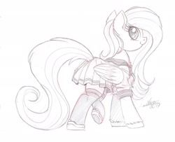 Size: 1948x1582 | Tagged: safe, artist:ncmares, oc, oc only, oc:tail, species:pegasus, species:pony, g4, clothing, female, mare, not fluttershy, school uniform, schoolgirl, sketch, solo