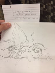 Size: 960x1280 | Tagged: safe, artist:ncmares, character:derpy hooves, species:pegasus, species:pony, g4, accident, crash, crash landing, female, i just don't know what went wrong, mare, minion, sketch, sketches from a hat, traditional art