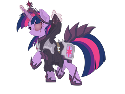 Size: 5440x4080 | Tagged: safe, artist:ncmares, artist:tyler611, edit, character:twilight sparkle, character:twilight sparkle (alicorn), species:alicorn, species:pony, species:unicorn, g4, absurd resolution, clothing, color edit, colored, corrupted, element of magic, empress, evil, female, magic, mare, raised hoof, simple background, solo, transparent background