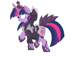 Size: 5440x4080 | Tagged: safe, artist:ncmares, artist:tyler611, edit, character:twilight sparkle, character:twilight sparkle (unicorn), species:pony, species:unicorn, g4, absurd resolution, clothing, color edit, colored, corrupted, element of magic, empress, evil, female, magic, mare, raised hoof, simple background, solo, transparent background