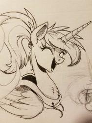 Size: 3024x4032 | Tagged: safe, artist:ncmares, character:princess luna, species:alicorn, species:pony, inktober, g4, absurd resolution, clothing, cute, eyes closed, happy, hoodie, lunabetes, open mouth, ponytail, smiling, solo, traditional art
