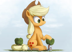 Size: 3000x2185 | Tagged: safe, artist:ncmares, character:applejack, character:rainbow dash, species:earth pony, species:pony, g4, apple, big-apple-pony, food, giant pony, macro, solo, tree