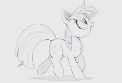 Size: 2500x1707 | Tagged: safe, artist:ncmares, character:twilight sparkle, character:twilight sparkle (unicorn), species:pony, species:unicorn, g4, black and white, grayscale, happy, monochrome, simple background, smiling, solo, white background