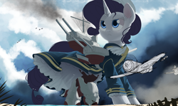 Size: 2000x1189 | Tagged: safe, artist:ncmares, character:rarity, species:pony, species:unicorn, g4, battleship, battleship ponies, clothing, female, giant pony, kantai collection, macro, mare, shipmare, skirt, wip