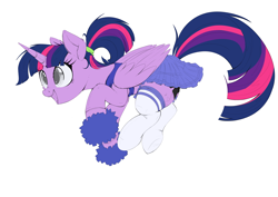 Size: 2500x1768 | Tagged: safe, artist:ncmares, character:twilight sparkle, character:twilight sparkle (alicorn), species:alicorn, species:pony, g4, alternate hairstyle, cheerleader, cheerleader outfit, cheerleader sparkle, clothing, female, mare, open mouth, pom pom, ponytail, simple background, smiling, solo, white background, wip