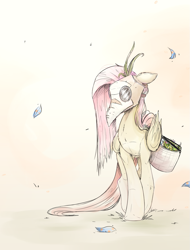 Size: 1137x1500 | Tagged: safe, artist:ncmares, character:fluttershy, species:pegasus, species:pony, g4, basket, female, harbinger, mare, plague doctor, plague doctor mask, solo, walking