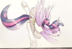 Size: 1500x1024 | Tagged: safe, artist:greyscaleart, artist:ncmares, edit, character:twilight sparkle, character:twilight sparkle (alicorn), species:alicorn, species:pony, g4, adorkable, ballerina, ballet, ballet slippers, clothing, cute, do the sparkle, dork, eyes closed, female, majestic as fuck, mare, silly, silly pony, simple background, solo, tights, tongue out, tutu, twilarina, white background