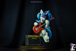 Size: 5568x3712 | Tagged: safe, artist:ncmares, artist:shuxer59, artist:v747, character:dj pon-3, character:vinyl scratch, species:pony, species:unicorn, g4, absurd resolution, amplifier, craft, electric guitar, eyes closed, female, guitar, hoof hold, irl, jumping, mare, open mouth, photo, sculpture, solo