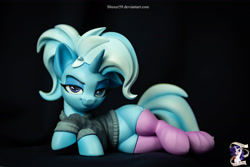 Size: 5568x3712 | Tagged: safe, artist:ncmares, artist:shuxer59, artist:v747, character:trixie, species:pony, g4, alternate hairstyle, clothing, collaboration, craft, female, figurine, looking at you, sculpture, shirt, solo, stockings, thigh highs