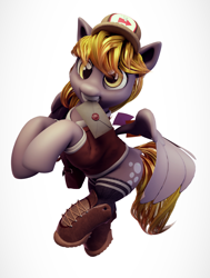 Size: 2220x2940 | Tagged: safe, artist:gelei, artist:ncmares, character:derpy hooves, species:pegasus, species:pony, g4, 3d, boots, cap, clothing, envelope, female, hat, mailpony, shoes, simple background, socks, solo, thigh highs