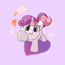 Size: 1447x1447 | Tagged: safe, artist:drtuo4, character:sweetie belle, species:pony, species:unicorn, g4, chibi, cute, filly, heart, looking at you, solo, tongue out
