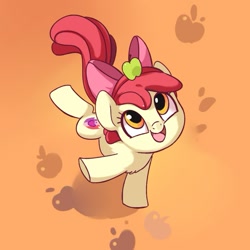Size: 617x617 | Tagged: safe, artist:drtuo4, character:apple bloom, species:earth pony, species:pony, g4, apple, bow, chibi, cute, smiling, solo