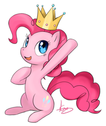Size: 1095x1305 | Tagged: safe, artist:maren, character:pinkie pie, species:earth pony, species:pony, g4, crown, simple background, sitting, smiling, solo, transparent background