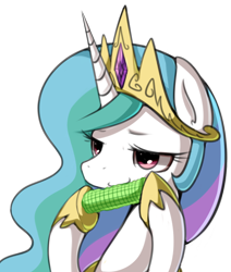 Size: 874x1029 | Tagged: safe, artist:maren, character:princess celestia, species:alicorn, species:pony, g4, corn, eating, food, solo