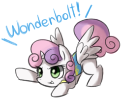 Size: 1200x964 | Tagged: safe, artist:maren, character:sweetie belle, species:alicorn, species:pony, g4, alicornified, ask, pixiv, race swap, solo, sweetiecorn, wonderbolts, xk-class end-of-the-world scenario