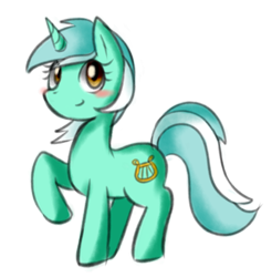 Size: 1027x1045 | Tagged: safe, artist:maren, character:lyra heartstrings, species:pony, species:unicorn, g4, blushing, raised hoof, simple background, smiling, solo, transparent background