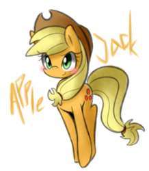 Size: 865x991 | Tagged: safe, artist:maren, character:applejack, species:earth pony, species:pony, g4, blushing, female, mare, simple background, smiling, solo, white background