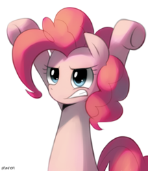 Size: 882x1021 | Tagged: safe, artist:maren, character:pinkie pie, species:earth pony, species:pony, g4, bust, female, mare, simple background, solo, white background