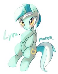 Size: 1267x1618 | Tagged: safe, artist:maren, character:lyra heartstrings, species:pony, species:unicorn, g4, blushing, simple background, smiling, solo, white background