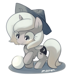 Size: 1141x1255 | Tagged: safe, artist:maren, character:princess luna, species:alicorn, species:pony, moonstuck, g4, cartographer's cap, clothing, eye clipping through hair, female, filly, hat, monochrome, pixiv, solo, woona, younger