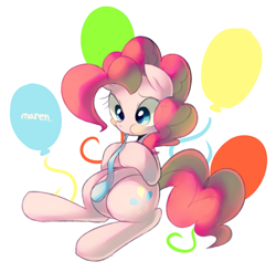 Size: 1837x1805 | Tagged: safe, artist:maren, character:pinkie pie, species:earth pony, species:pony, g4, balloon, blowing, blowing up balloons, female, mare, solo