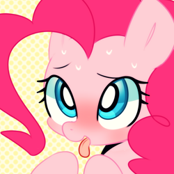 Size: 1000x1000 | Tagged: safe, artist:maren, character:pinkie pie, species:earth pony, species:pony, g4, pixiv, solo, sweat, thirsty, tongue out