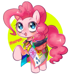 Size: 904x977 | Tagged: safe, artist:maren, character:pinkie pie, species:earth pony, species:pony, fanfic:cupcakes, g4, clothing, colored pupils, cute, cutie mark dress, female, grimcute, looking at you, mare, pixiv, raised hoof, simple background, solo, white background