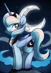 Size: 741x1073 | Tagged: safe, artist:maren, character:princess luna, species:alicorn, species:pony, g4, crescent moon, s1 luna, solo, transparent moon