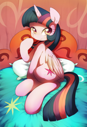 Size: 1000x1450 | Tagged: safe, artist:maren, character:twilight sparkle, character:twilight sparkle (alicorn), species:alicorn, species:pony, g4, bed, female, mare, pose, solo