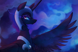 Size: 1500x1000 | Tagged: safe, artist:maren, character:nightmare moon, character:princess luna, species:alicorn, species:pony, g4, blep, looking at you, solo, tongue out