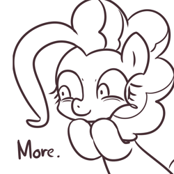 Size: 1000x1000 | Tagged: safe, artist:maren, character:pinkie pie, species:earth pony, species:pony, g4, moar, monochrome, more, pixiv, reaction image, solo