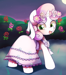 Size: 1237x1408 | Tagged: safe, artist:maren, character:sweetie belle, species:pony, species:unicorn, g4, clothing, cute, diasweetes, dress, female, filly, flower, looking back, rose, solo