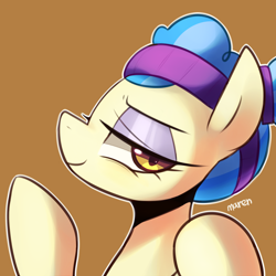 Size: 1450x1450 | Tagged: safe, artist:maren, character:sapphire shores, species:earth pony, species:pony, g4, bedroom eyes, eyeshadow, female, headband, looking at you, mare, smiling, solo